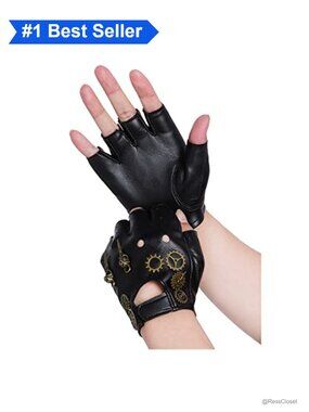 Steampunk Fingerless Gloves Faux Leather PU Gothic Gears Cosplay